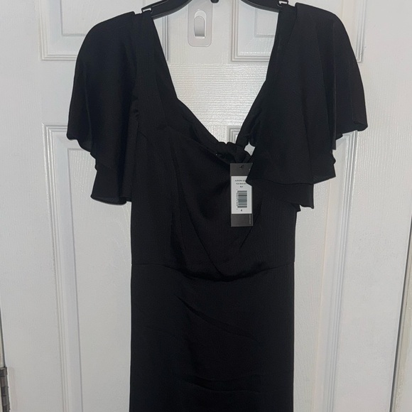 Sachin & Babi Black Maxi Dress Size 6 Black Formal Gown Short Flutter Sleeves - Picture 3 of 5